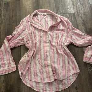 Victoria’s Secret Pink and White Striped Button-Up Shirt